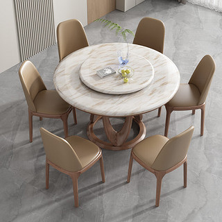 采薇 大理石实木餐桌椅组合家用小户型白蜡木带转盘圆形吃饭桌子 1.35米(无转盘）+8张餐椅