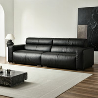 (新品)联邦家私美式复古豆腐块沙发黑色头层牛皮客厅现代直排皮艺