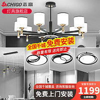 志高(CHIGO)led客厅灯现代简约大气吊灯全屋灯具套餐三室两厅广东中山灯具 套餐A-5灯/10头客厅+餐吊+卧*3