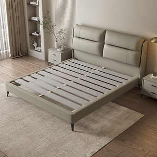 A家 真皮床现代简约双人主卧大床意式极简软包婚床DA3011 1.8*2.0米(米白色) 单床