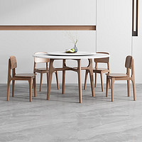 采薇 大理石餐桌椅组合带转盘白蜡木圆桌现代简约小户型饭桌 1.20米(无转盘）