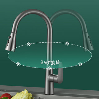 尔沫（EM）厨房水龙头精铜小蛮腰三功能抽拉式冷热防溅旋转洗菜盆水槽龙头 枪灰抽拉龙头