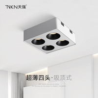 天强四头斗胆灯超薄客厅卧室原顶中间射灯无主灯精装房外装式明装筒灯 四头_28W_外白内黑 3000K