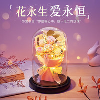 oneFire 万火 毕业礼物送同学永生花摆件女生生日礼物女送女友闺蜜女朋友实用 粉白小玫瑰7朵+灯串+精美礼袋