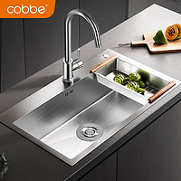 卡贝（cobbe） 304不锈钢水槽加厚手工单槽洗菜盆厨房家用洗碗洗菜池台下盆 60x45+冷热龙头