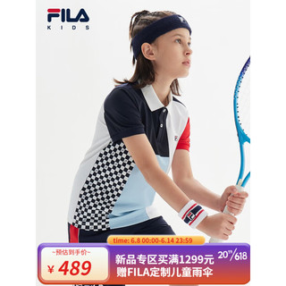 FILA斐乐童装儿童T恤2023新款大童网球运动短袖POLO衫 RD宝蓝-NV 130