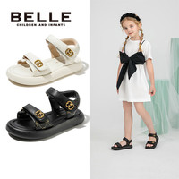 百丽（Belle）童鞋女童公主鞋2023夏款夏季小女孩露趾鞋儿童时尚凉鞋软底中大童 米色 33 适合脚长19.6-20.2cm