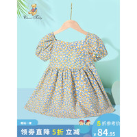 Classic Teddy精典泰迪女童连衣裙儿童公主裙中小童装夏季薄款裙子夏装新款衣服 夏日碎花裙蓝黄小花 110
