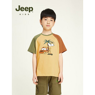 Jeep吉普童装男童t恤2023夏季新款儿童短袖撞色插肩纯棉亲肤夏装上衣 日落黄 165cm