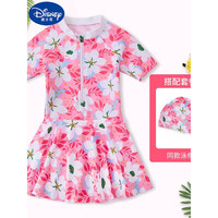 迪士尼（Disney）儿童泳衣女童女孩中大童2023新款公主宝宝连体温泉速干游泳衣套装 西瓜红-连体裙式 XL