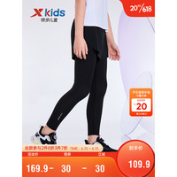 特步(XTEP)儿童童装女童律动裙裤SG运动针织长裤 纯正黑 160cm