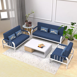 夏天 多功能折叠沙发床两用小户型布艺沙发出租房简易双人三人客厅沙 可拆洗 浅蓝麻布 五人座不带