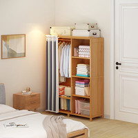 安尔雅衣柜简易收纳柜出租房单人卧室楠竹组合衣橱简易布衣柜120