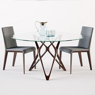 FINNNAVIAN 芬纳维亚北欧玻璃餐桌Circe进口黑胡桃实木圆形餐桌小众设计家具 钢化玻璃面板 直径150cm