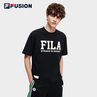 FILA FUSION斐乐潮牌男子短袖T恤2023夏新款宽松简约篮球运动上衣 深黑-BK 160/84A/XS