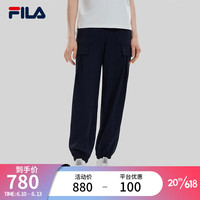 斐乐(FILA) Emerald女子梭织长裤2023秋新款宽松简约收口通勤休闲裤 传奇蓝-NV 160/62A/S