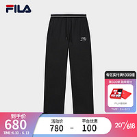 斐乐（FILA） 官方女子针织长裤2023秋季新款时尚休闲宽松简约阔腿裤 正黑色-BK 170/70A/L