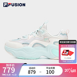 FILA 斐乐 FUSION斐乐潮牌泡泡鞋女鞋2023夏新款透气厚底休闲鞋老爹鞋 轻柔粉/水绿-SF 37.5