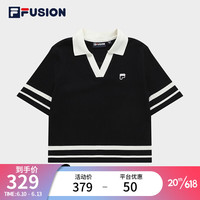 斐乐（FILA）FUSION潮牌女子短袖POLO衫运动休闲修身短袖T恤翻领女装上衣 深黑-BK 175/92A/XL