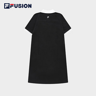 斐乐（FILA）FILA FUSION斐乐潮牌女子针织连衣裙2023夏新翻领短袖运动休闲裙 深黑-BK 165/84A/M