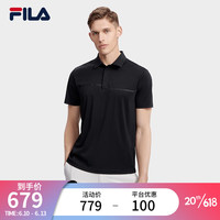 斐乐(FILA)短袖POLO衫男2023夏简约商务休闲上衣男装 正黑色-BK 180/100A/XL
