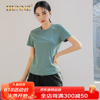 HUNNZ品牌网球服女套装速干夏季显瘦晨跑步健身服2023宽松羽毛球服女 墨绿色 2XL