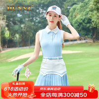 HUNNZ品牌高尔夫服装女士弹力速干无袖背心T恤运动短裙夏季高尔夫女装 蓝色上衣 M