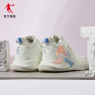 乔丹QIAODAN板鞋2023春季小白鞋潮流休闲鞋运动鞋网面滑板鞋女鞋 象牙色冰川蓝 35.5