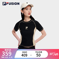 斐乐（FILA）FUSION潮牌女子短袖T恤夏季时尚修身针织套头衫 深黑-BK 165/84A/M