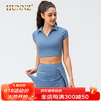 HUNNZ品牌网球服女夏季速干透气运动套装裙女夏季短袖羽毛球服女套装 蓝色 L