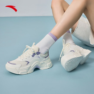 安踏（ANTA）关晓彤同款丨兔子鞋休闲鞋女2023夏季女款网面透气运动老爹鞋 象牙白/杨絮紫-2 39