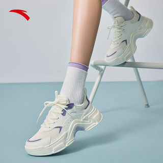 安踏（ANTA）关晓彤同款丨兔子鞋休闲鞋女2023夏季女款网面透气运动老爹鞋 象牙白/杨絮紫-2 39