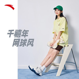 ANTA 安踏 ACE丨老爹鞋女2023夏季新款轻便复古休闲运动鞋女 象牙白/新墨水蓝-1 37.5