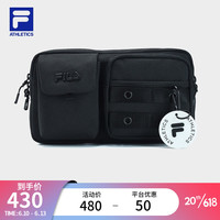 斐乐(FILA)官方腰包情侣款2023秋新款健身运动包男包箱型腰包女包 深黑-BK XS