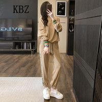 KBZ轻奢潮牌春秋2023新款时尚穿搭休闲运动套装女减龄卫衣卫裤两件套 驼色 套装 S 100斤以内