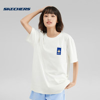 斯凯奇Skechers2023年夏季白色运动T恤情侣款针织短袖衫速干上衣 L223U063-0074 棉花糖白 S