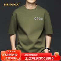 HUNNZ品牌高尔夫服装男装圆领短袖t恤夏季宽松打底衫高尔夫球服装男士 军绿色 L