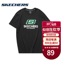斯凯奇短袖男 23夏季新款跑步训练运动休闲服宽松纯棉透气圆领t恤衫上衣 L122U199-0018/炭黑色/纯棉 L/180cm/160斤