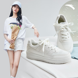 ANTA安踏厚底板鞋女鞋2023夏季新款白色休闲鞋子增高小白鞋复古运动鞋 象牙白/芯片灰-1 40
