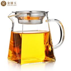 GOLD AND JADES 金镶玉 茶具配件 公道杯高硼硅玻璃杯带不锈钢茶漏 茶海虑茶器 四方雅致350ml