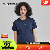 SKECHERS斯凯奇女子短袖T恤衫2023春季速干排汗透气凉感GODRI科技 海军学院蓝/02MZ XXL