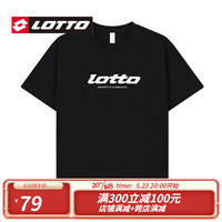 lotto 乐途 男士纯棉短袖2023春夏季新款透气舒适短袖针织衫印花经典T恤半袖 黑色 185/2XL