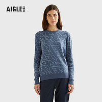 AIGLE艾高2023年春季新品女户外休闲时尚印花圆领套头针织衫毛衣