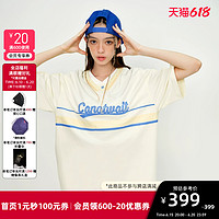 陈伟霆CANOTWAIT_ 女子轻运动系列LOGO条纹T恤V领纯棉短袖夏季新款