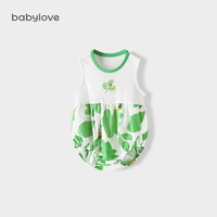 babylove婴儿包屁衣夏季艾草薄荷清凉透气抑菌宝宝背心连体衣三角哈衣 玉树绿叶 73cm