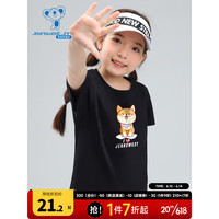 真维斯童装女童圆领短袖T恤纯棉可爱印花体恤衫2023夏季新款KD C款-KD-32-673A05-黑色8010 140