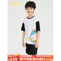 Cabbeen 卡宾 男童短袖套装女童夏款2023夏装新款儿童运动休闲夏季中大童装 白色+黑色 110