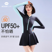 AquaPlay连体泳衣女新款泡温泉长袖游泳衣保守遮肚显瘦防晒冲浪服