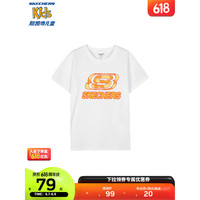 Skechers斯凯奇男女童T恤2023新款儿童中大童短袖休闲运动夏童装L223K037 亮白色/0019 160cm