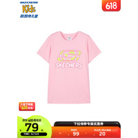 Skechers斯凯奇男女童T恤2023新款儿童中大童短袖休闲运动夏童装L223K037 兰花粉/0093 165cm